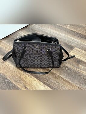 Coach Black/Grey Signature Canvass and Leather Stanton Carryall Shoulder Bag